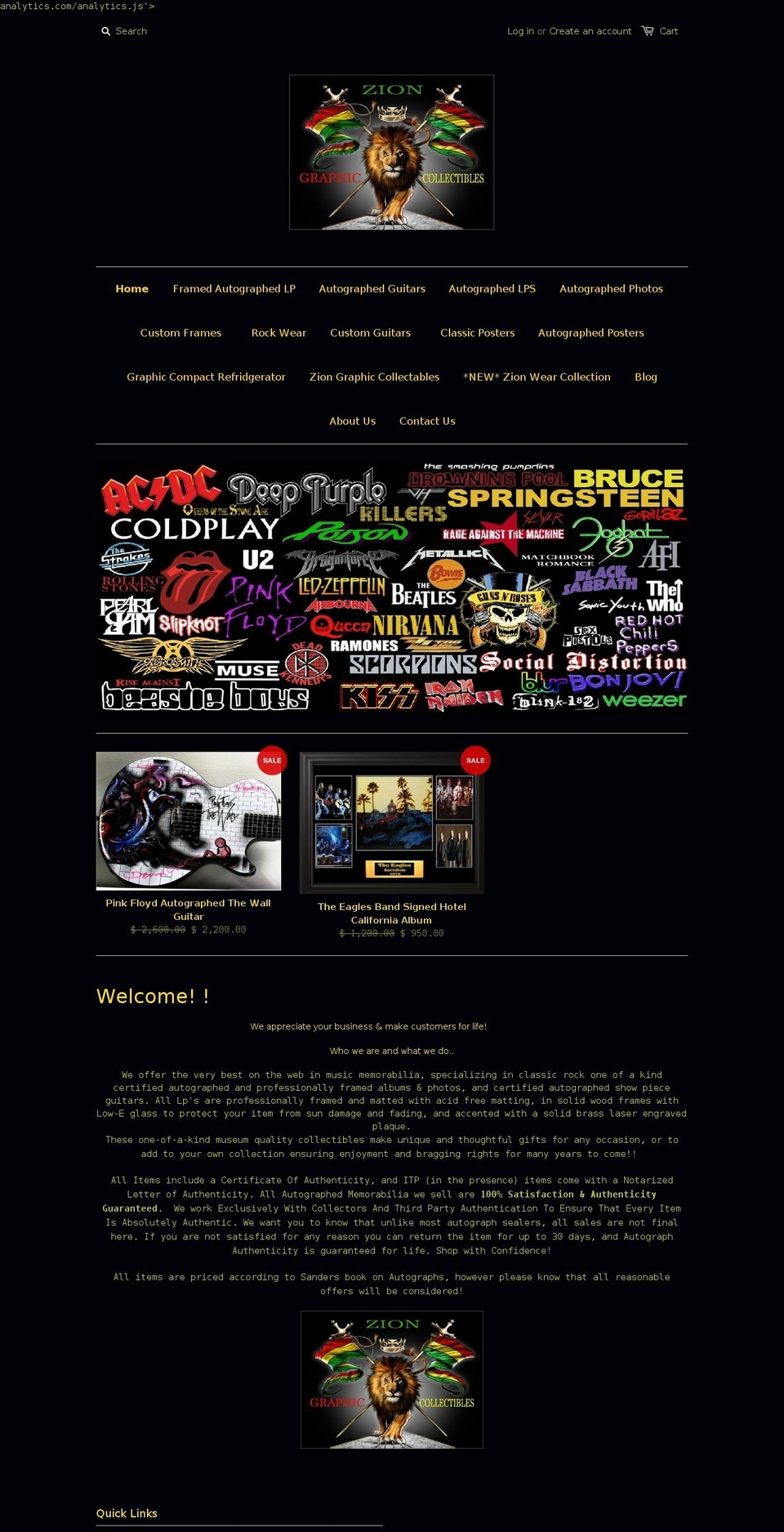 classicrockautographs.com shopify website screenshot