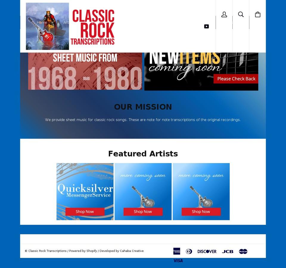 classicrocktranscriptions.com shopify website screenshot