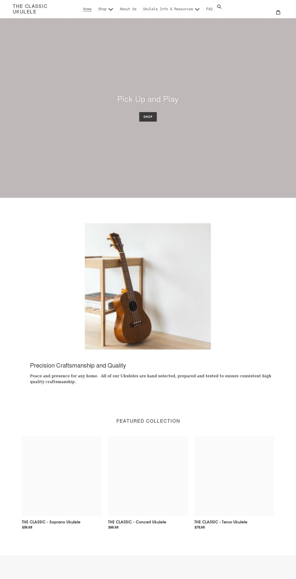 classicukulele.com shopify website screenshot