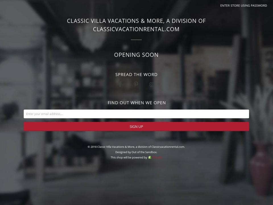 classicvillavacations.com shopify website screenshot