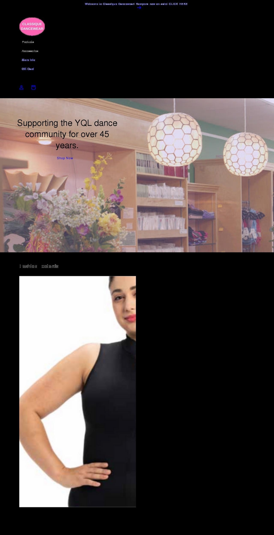 classiquedancewear.com shopify website screenshot