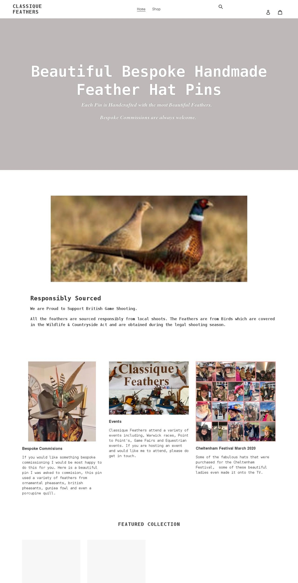 classiquefeathers.com shopify website screenshot