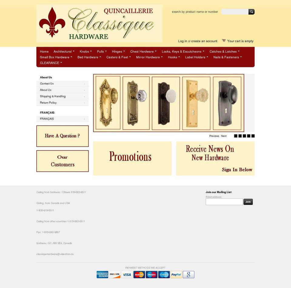 classiquehardware.ca shopify website screenshot
