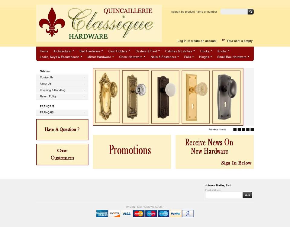 classiquehardware.com shopify website screenshot