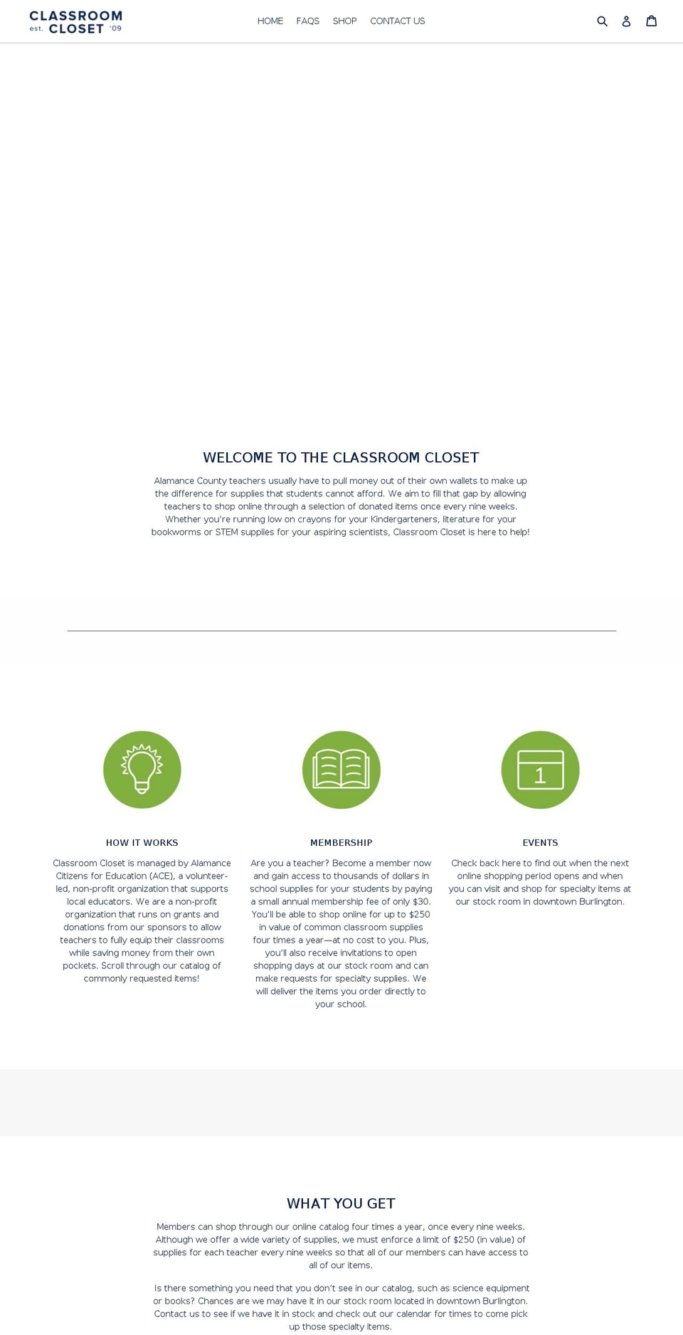 classroomcloset.org shopify website screenshot