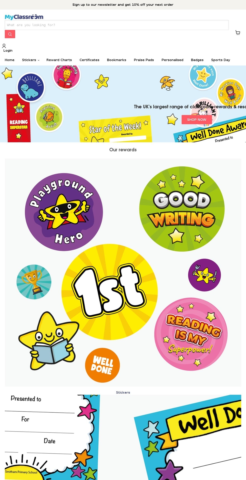 classroomstickers.co.uk shopify website screenshot