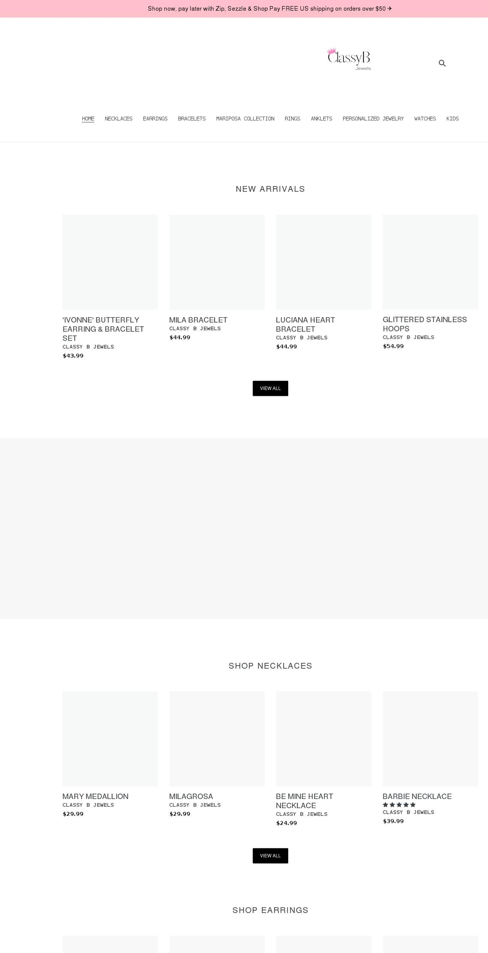 classybjewels.com shopify website screenshot