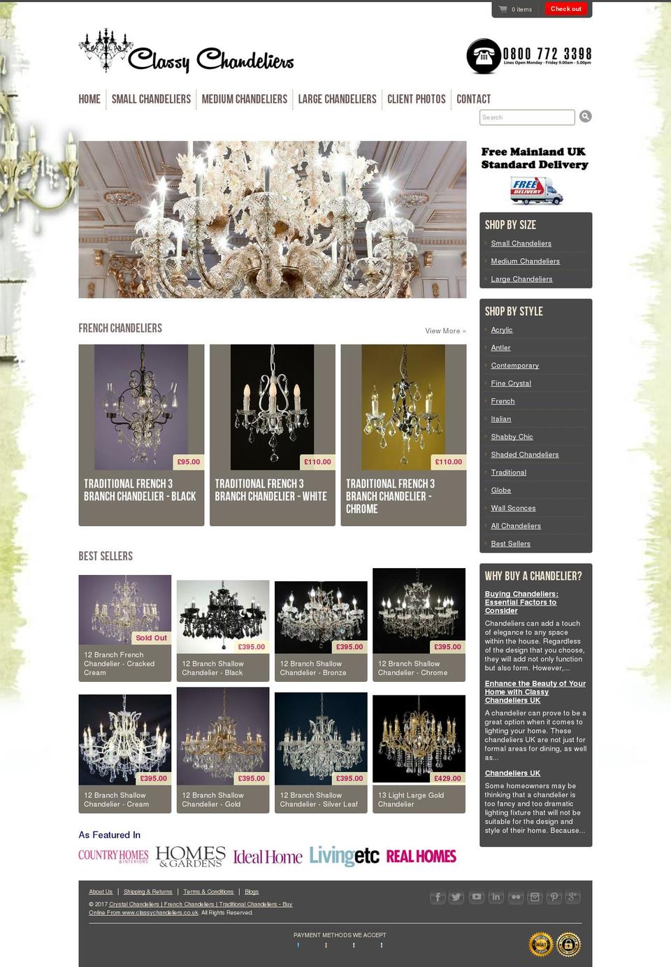 classychandeliers.com shopify website screenshot
