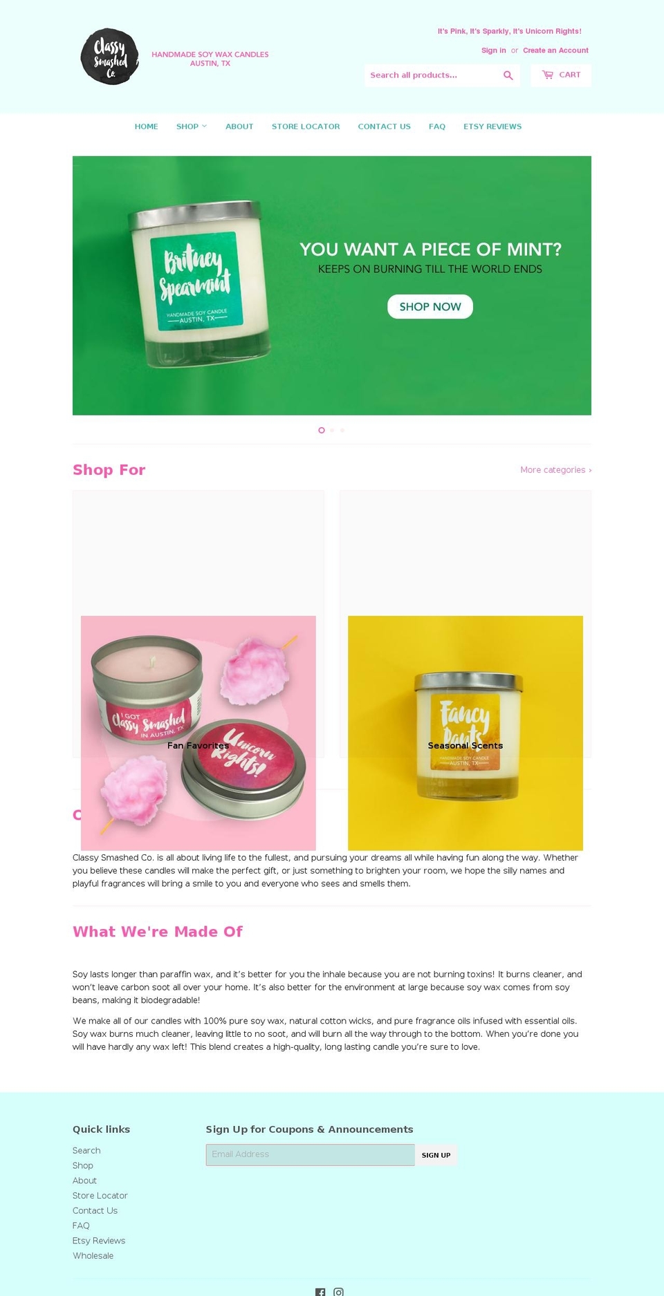 classysmashedco.com — Shopify storefront screenshot