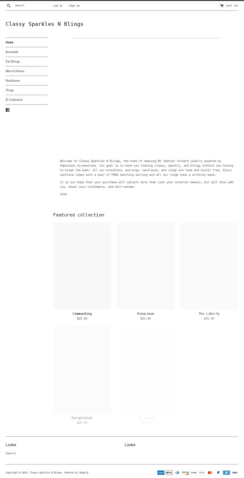 classysparklesnblings.com shopify website screenshot