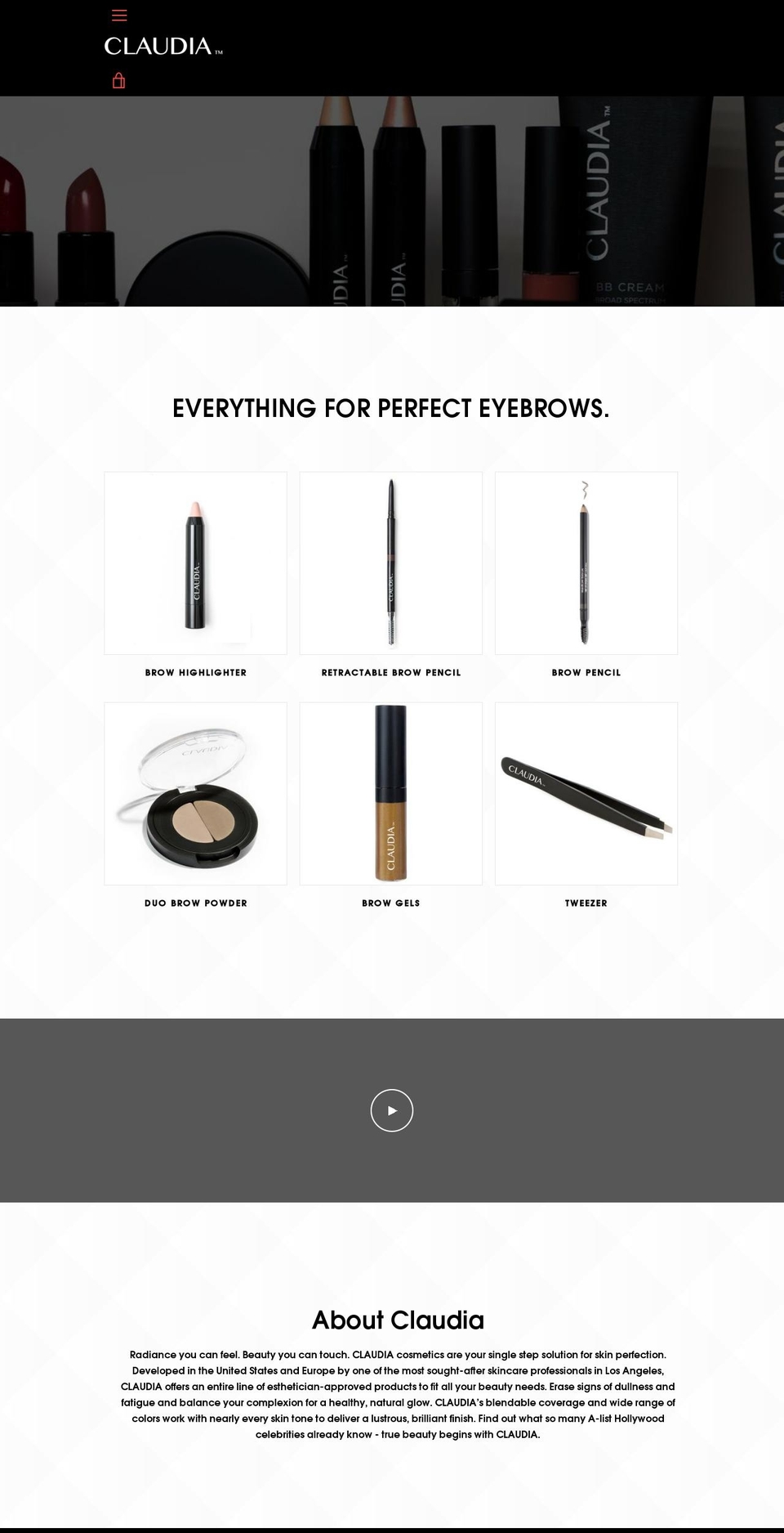 claudiacosmetics.com — Shopify storefront screenshot