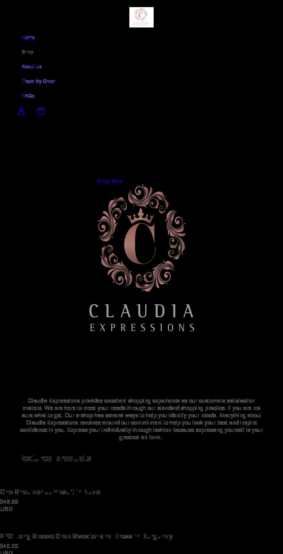 claudiaexpressions.com shopify website screenshot