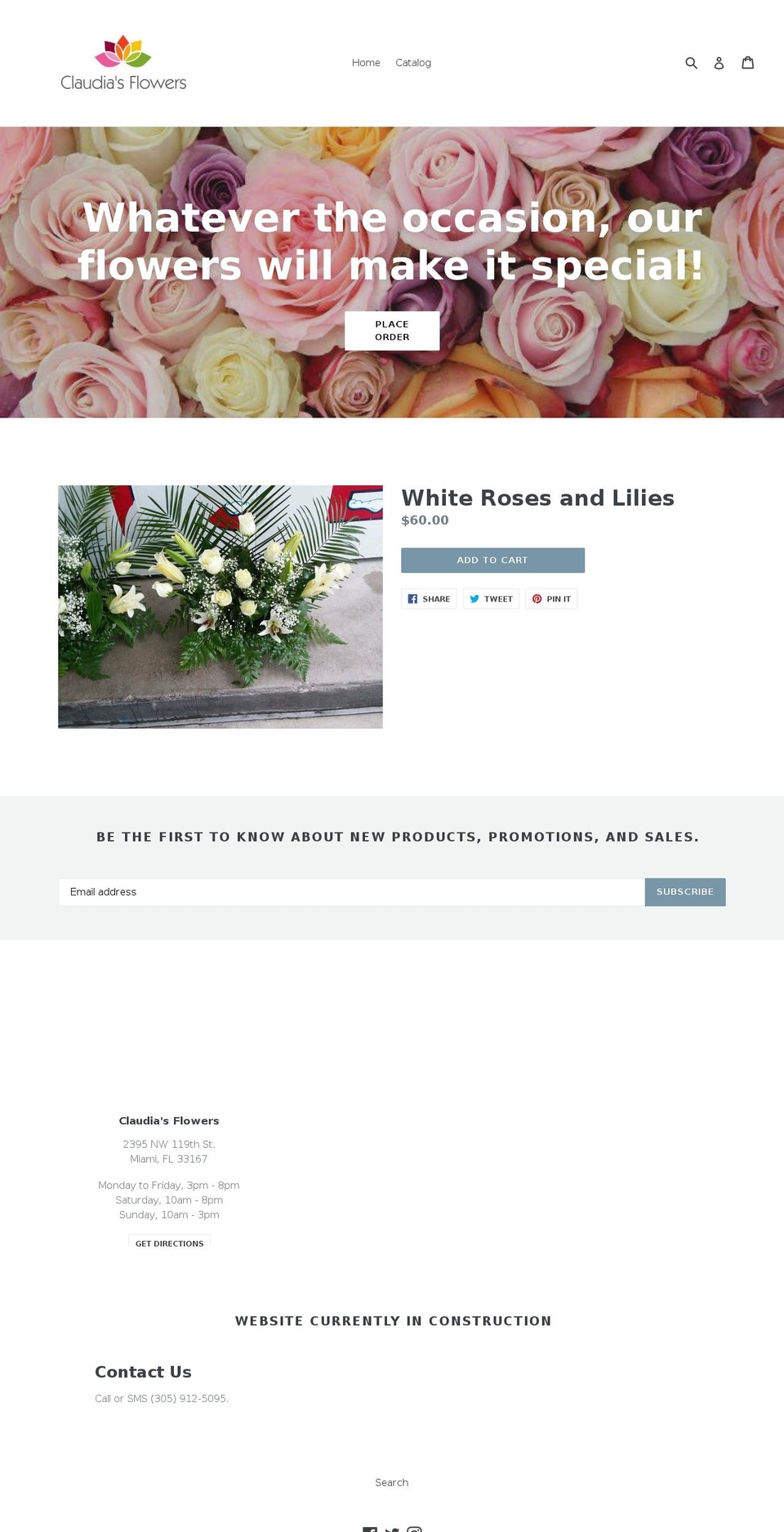 Snow Shopify theme site example claudiaflowers.com