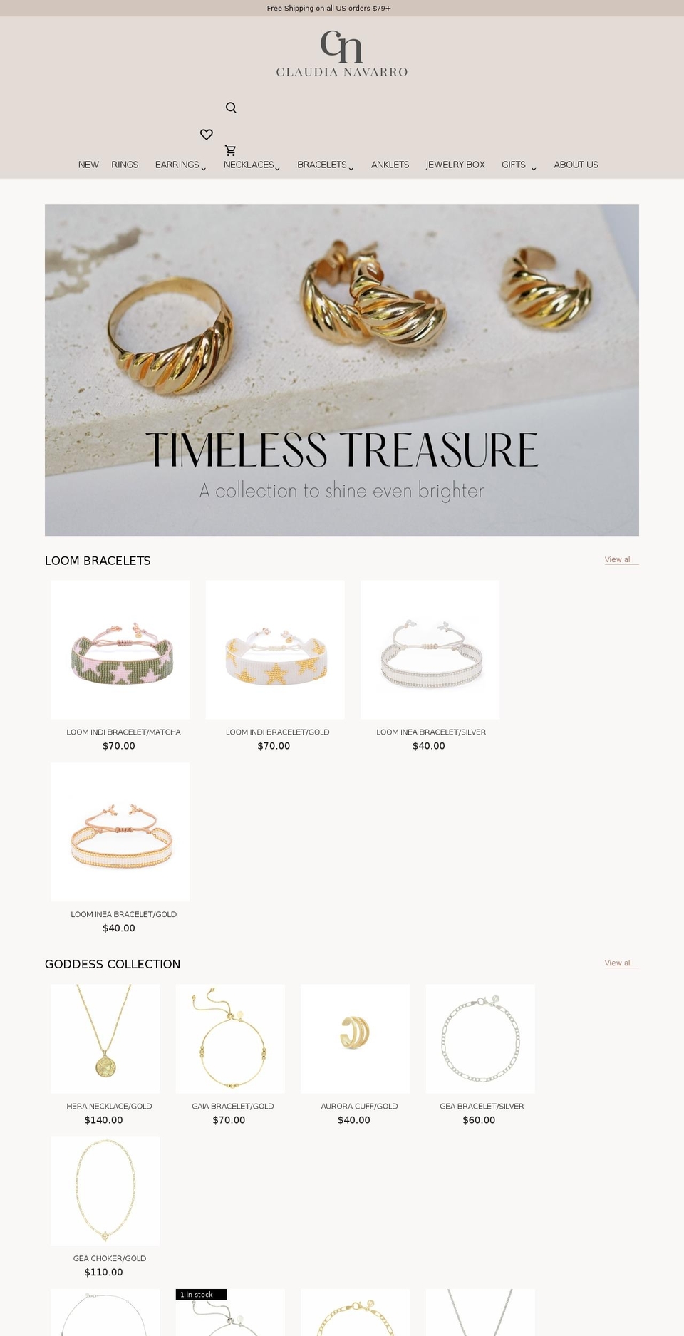 claudianavarrojewelry.com shopify website screenshot