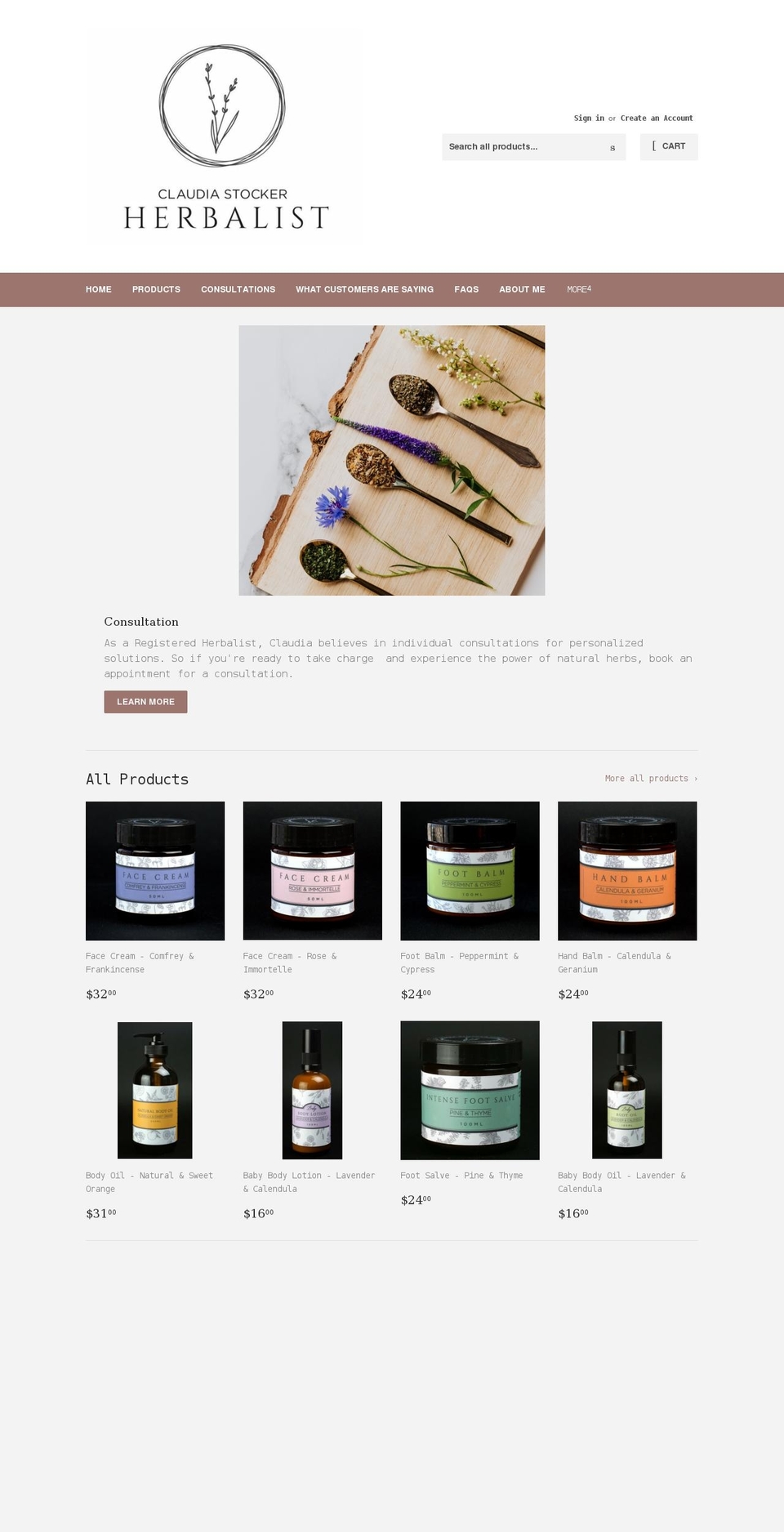 claudiastockerherbalist.com shopify website screenshot
