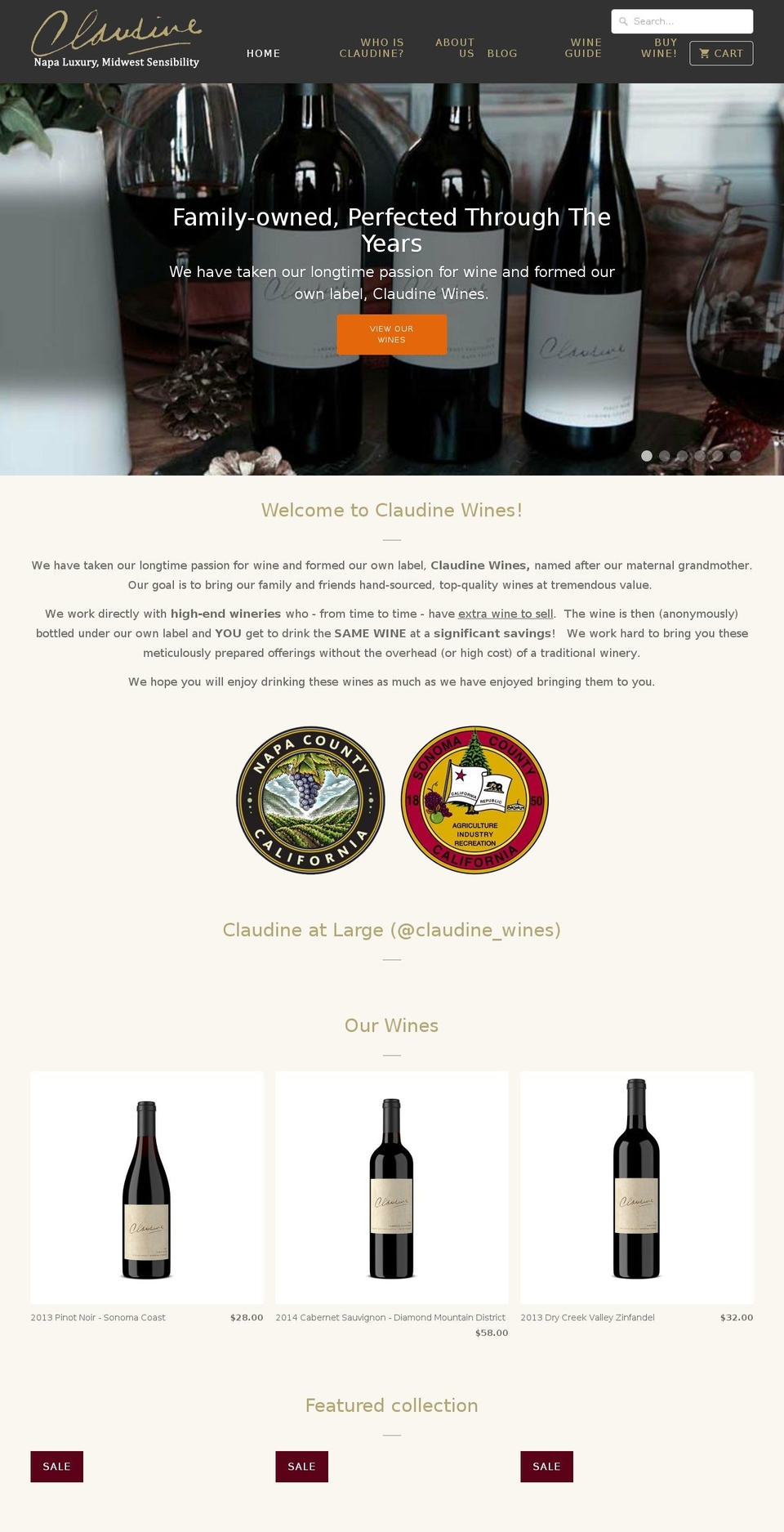 claudinewines.net shopify website screenshot
