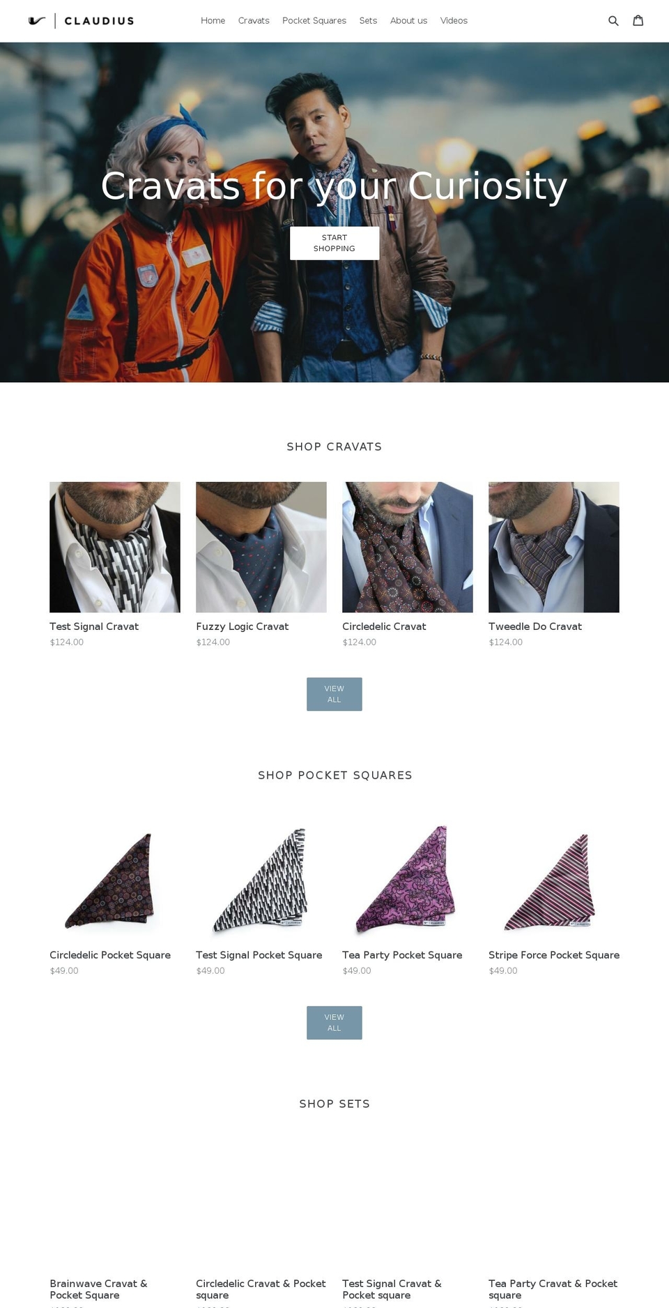 claudiuscravats.com — Shopify storefront screenshot