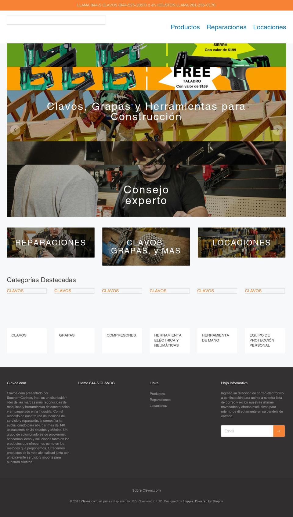 clavos.com — Shopify storefront screenshot
