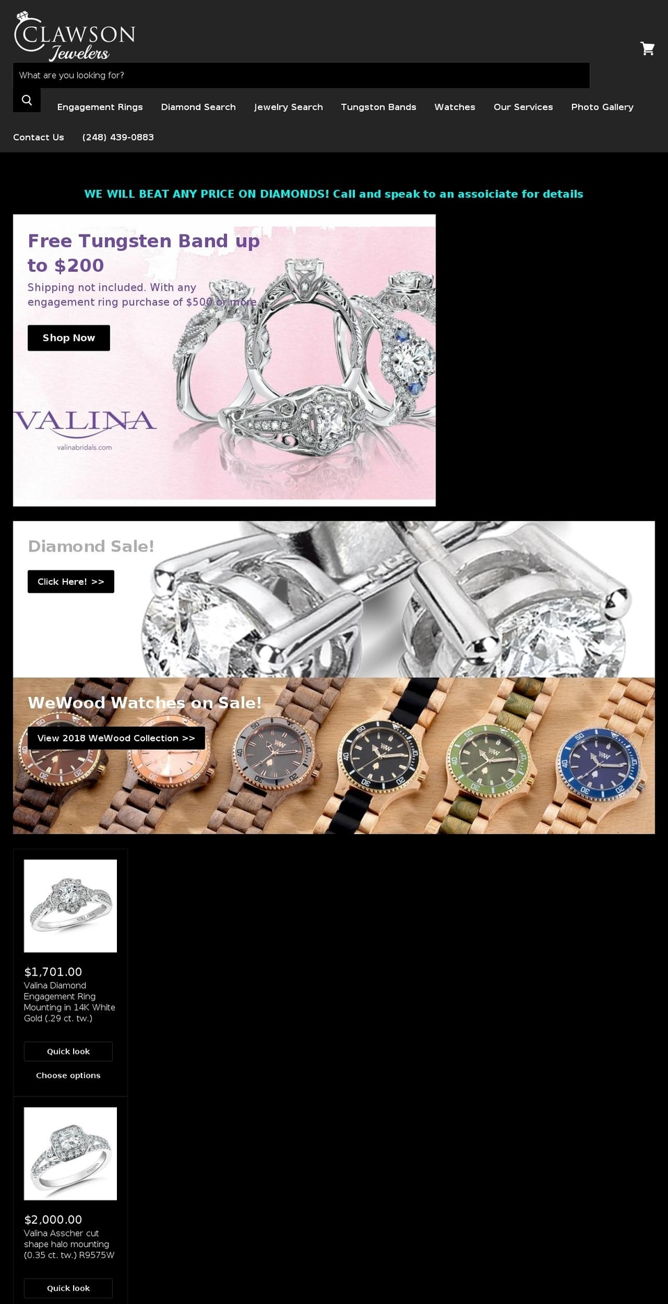 clawsonjewelers.com — Shopify storefront screenshot