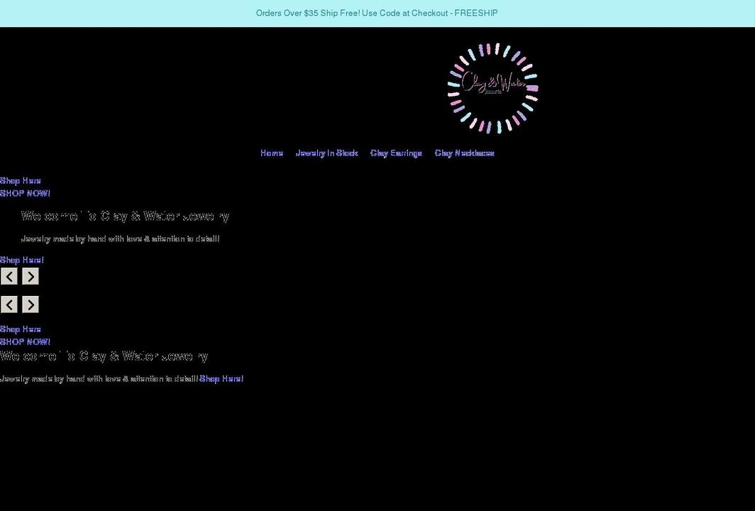 clayandwaterjewelry.com shopify website screenshot
