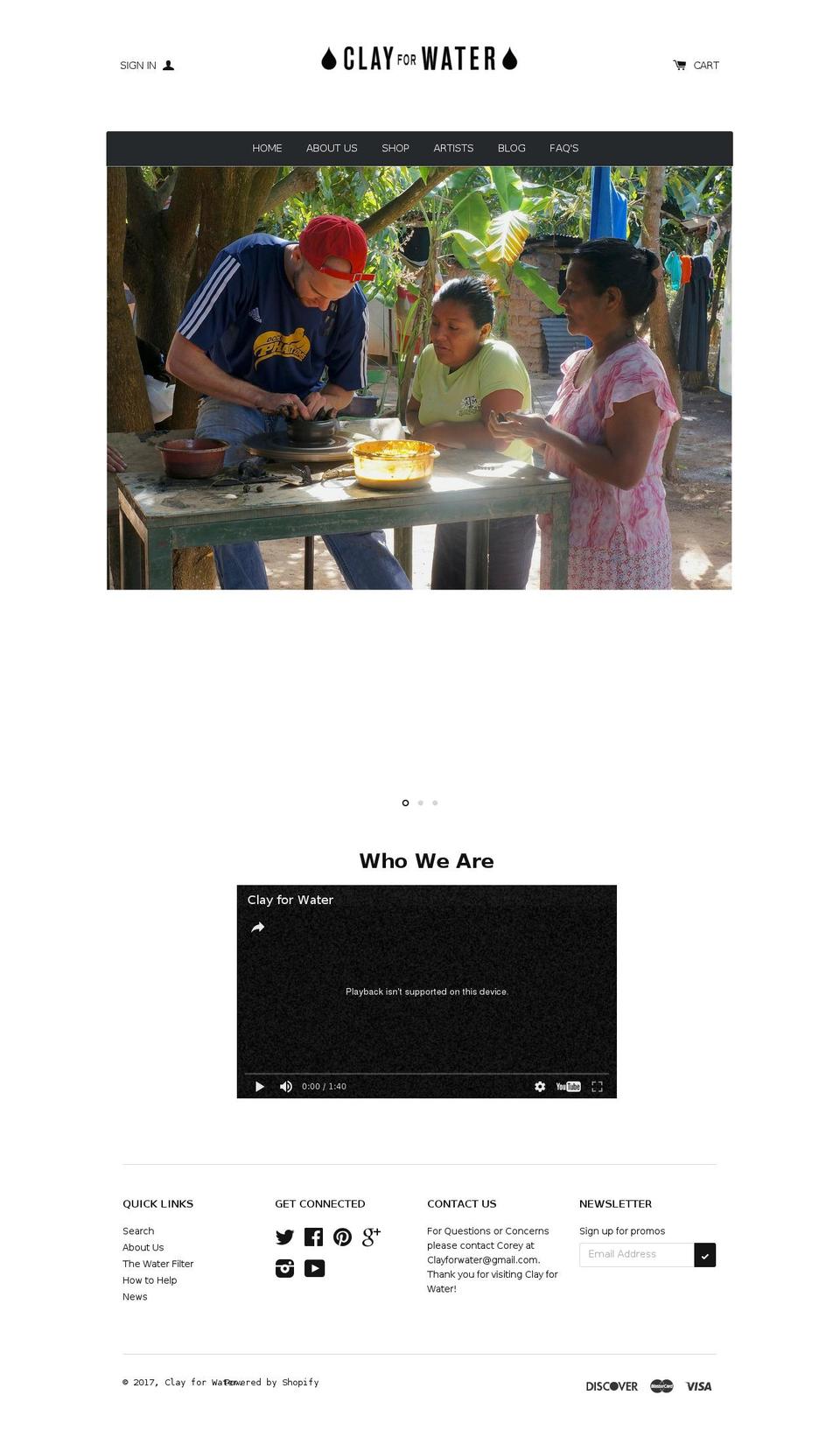 clayforwater.com shopify website screenshot