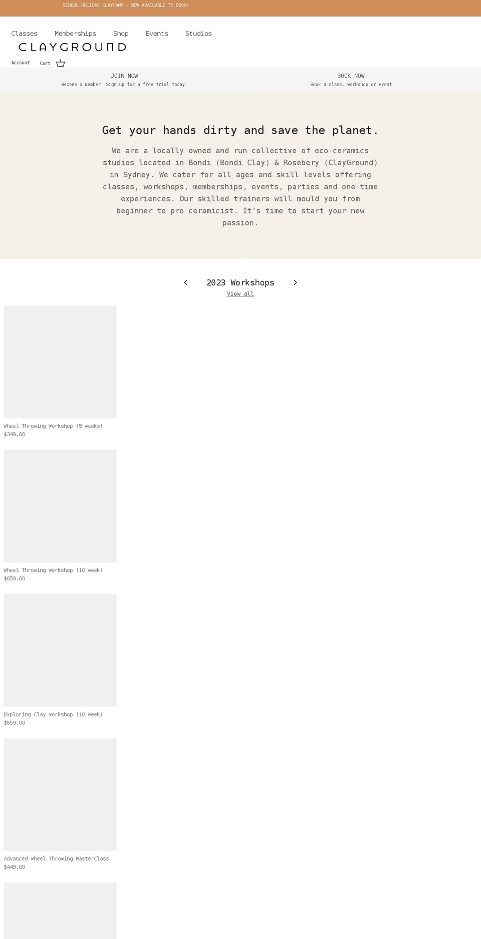 clayground.com.au shopify website screenshot