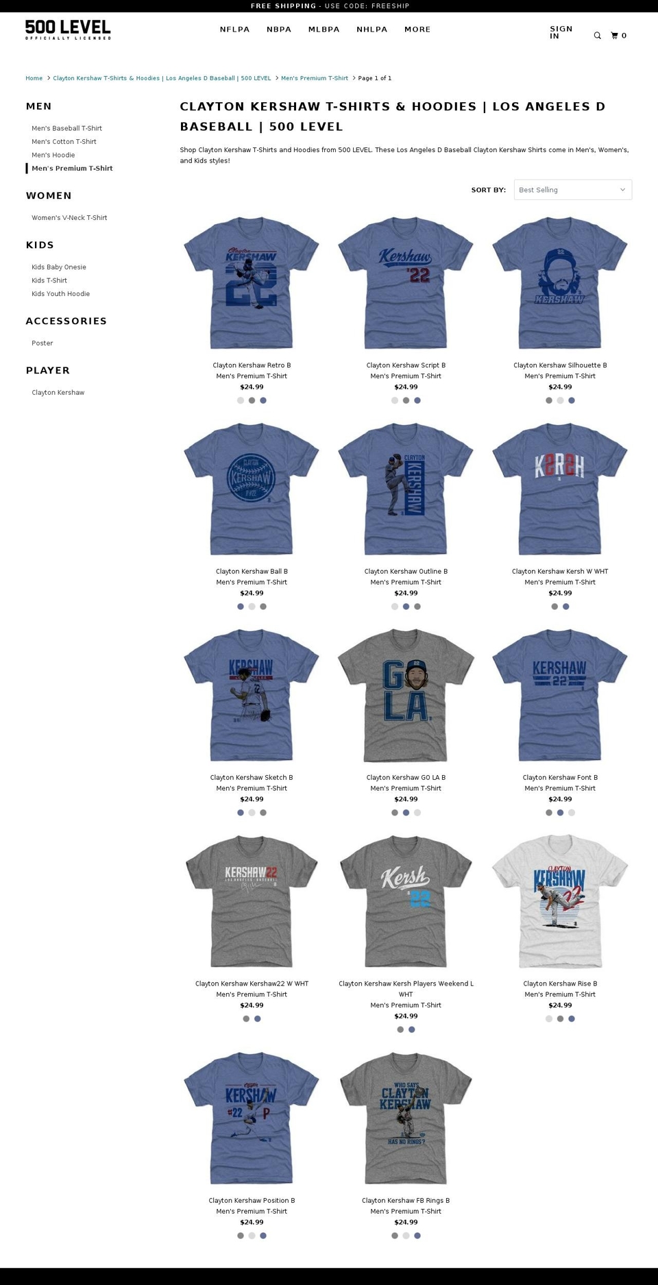 claytonkershaw22.com shopify website screenshot
