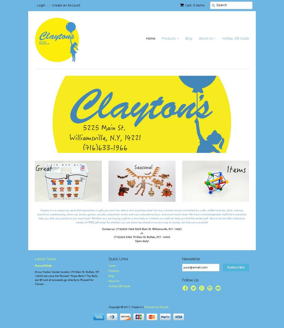 claytonstoystore.com shopify website screenshot