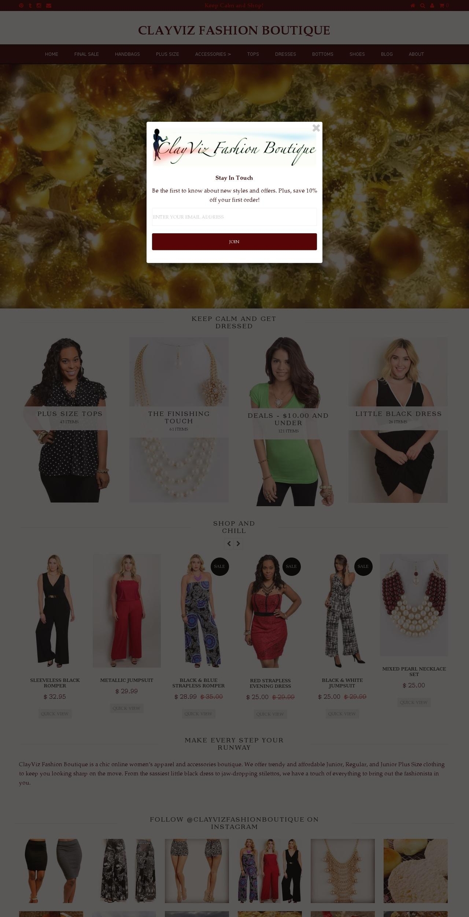 clayvizfashionboutique.com shopify website screenshot