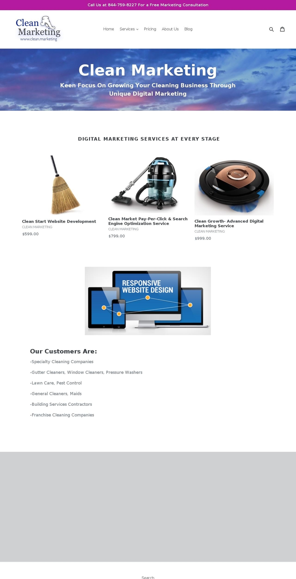clean.marketing shopify website screenshot