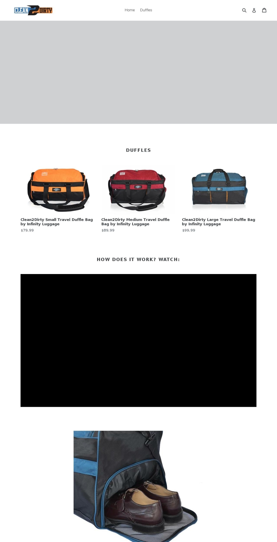clean2dirtyluggage.com — Shopify storefront screenshot