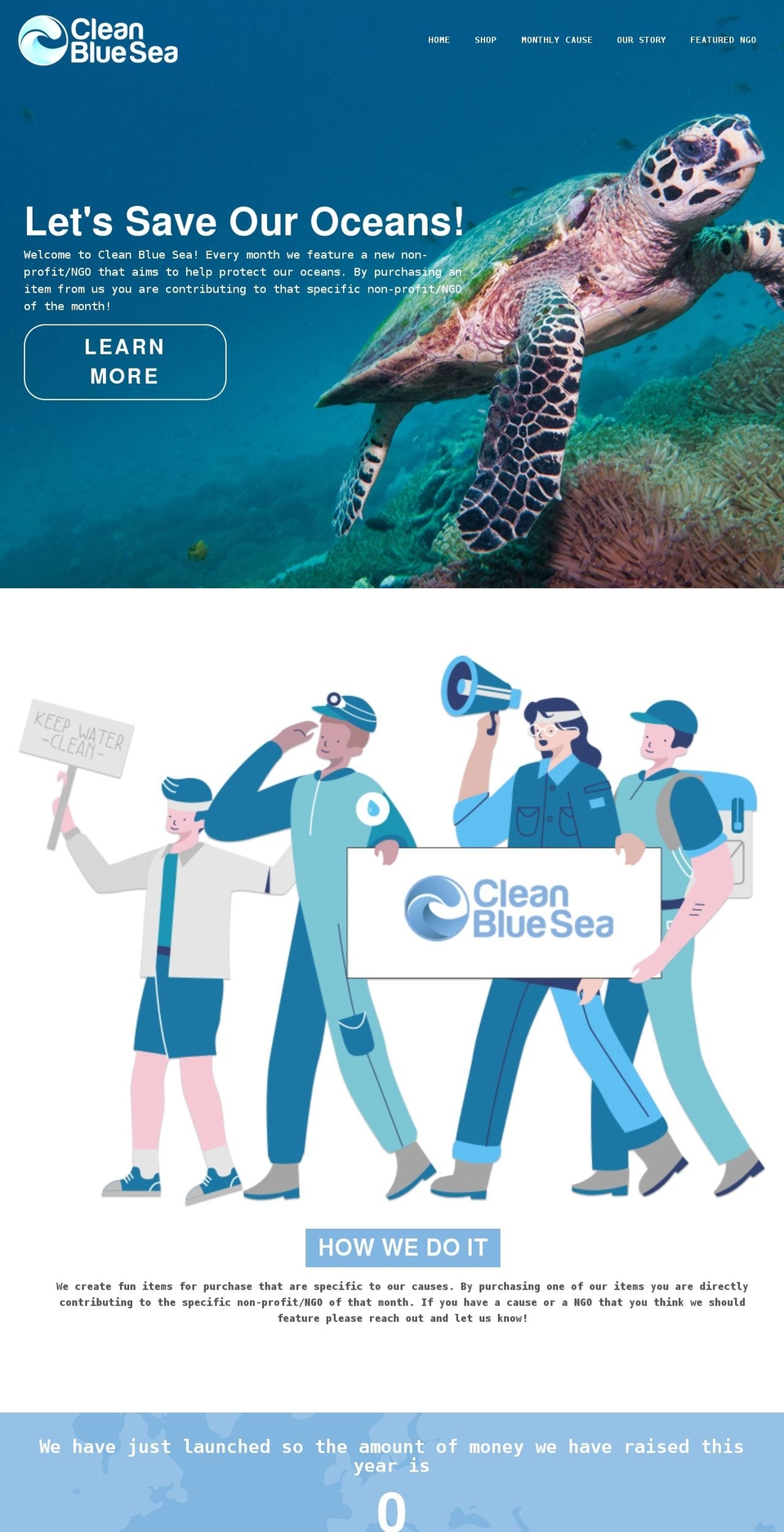 cleanbluesea.org shopify website screenshot