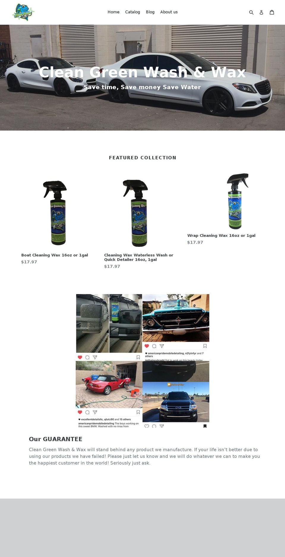 cleangreenwashnwax.com shopify website screenshot