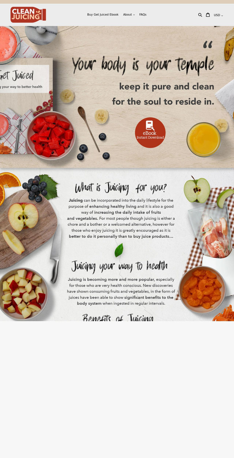 cleanjuicing.com shopify website screenshot