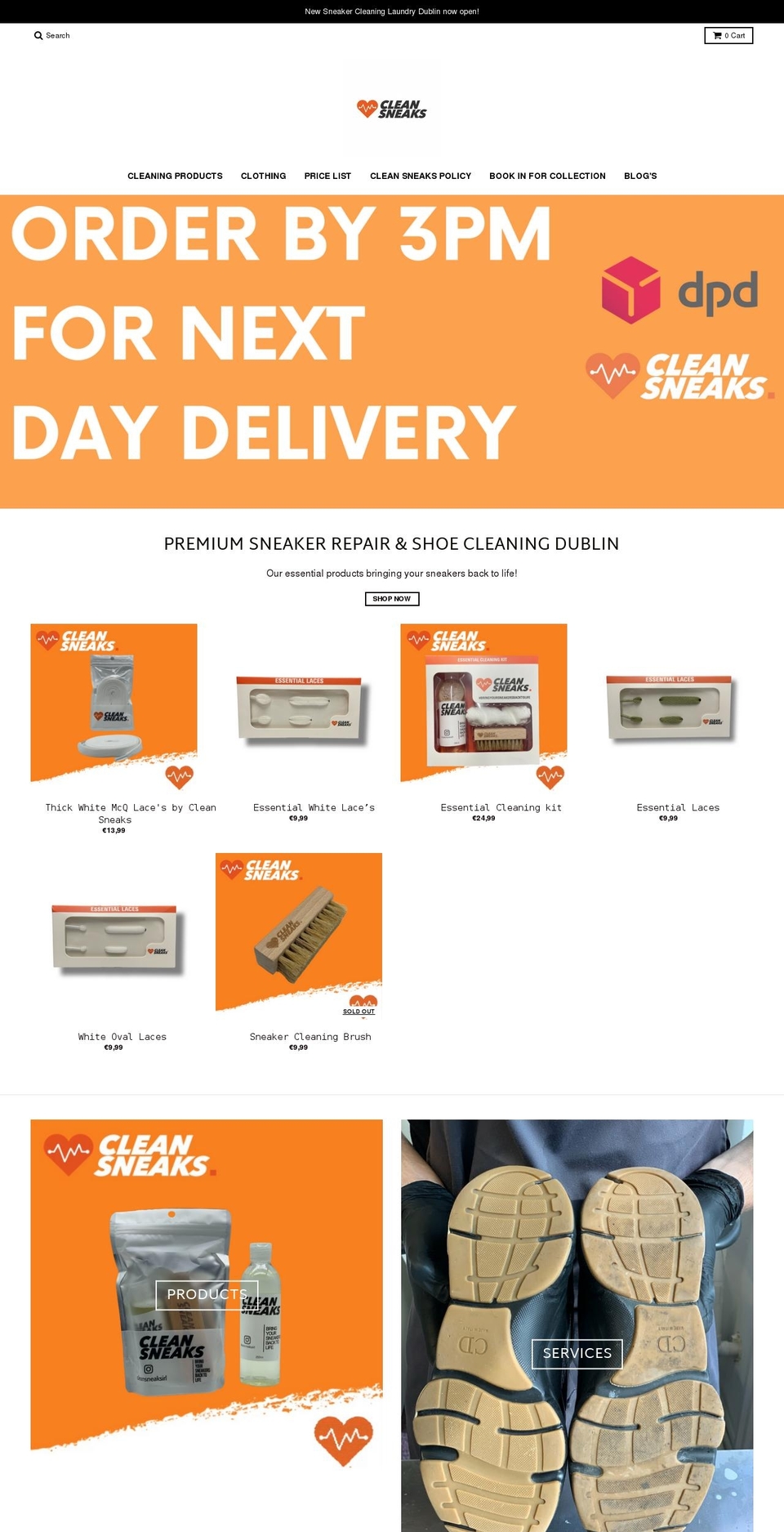 cleansneaksirl.com shopify website screenshot