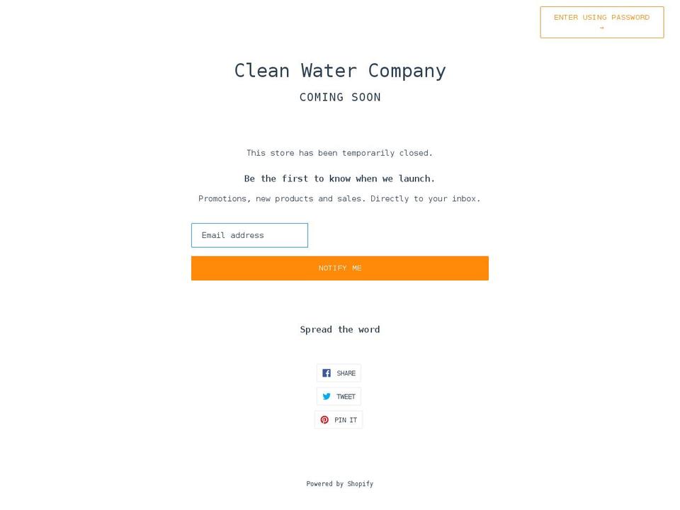 cleanwatercostore.com shopify website screenshot