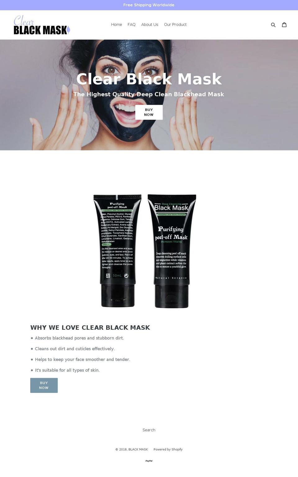 clearblackmask.com — Shopify storefront screenshot