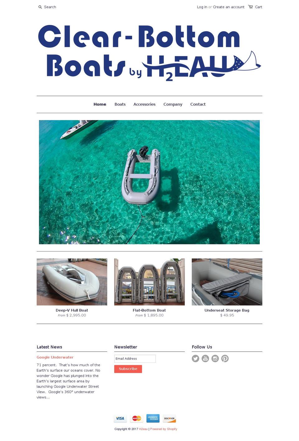 clearbottomboat.com shopify website screenshot