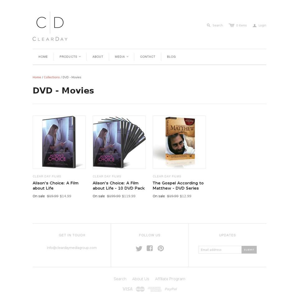 cleardayfilms.com shopify website screenshot