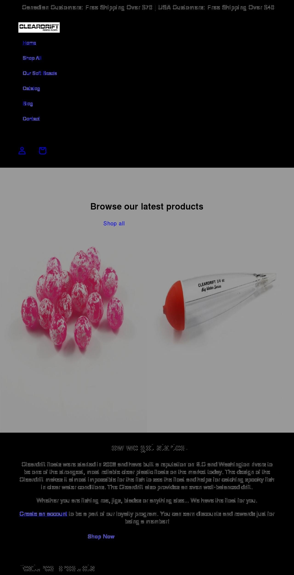 cleardriftfishing.com shopify website screenshot