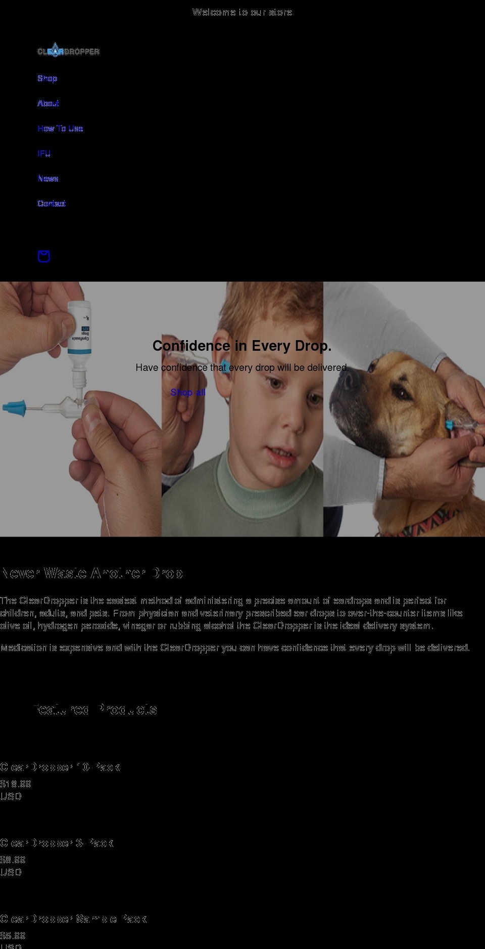 cleardropper.com shopify website screenshot