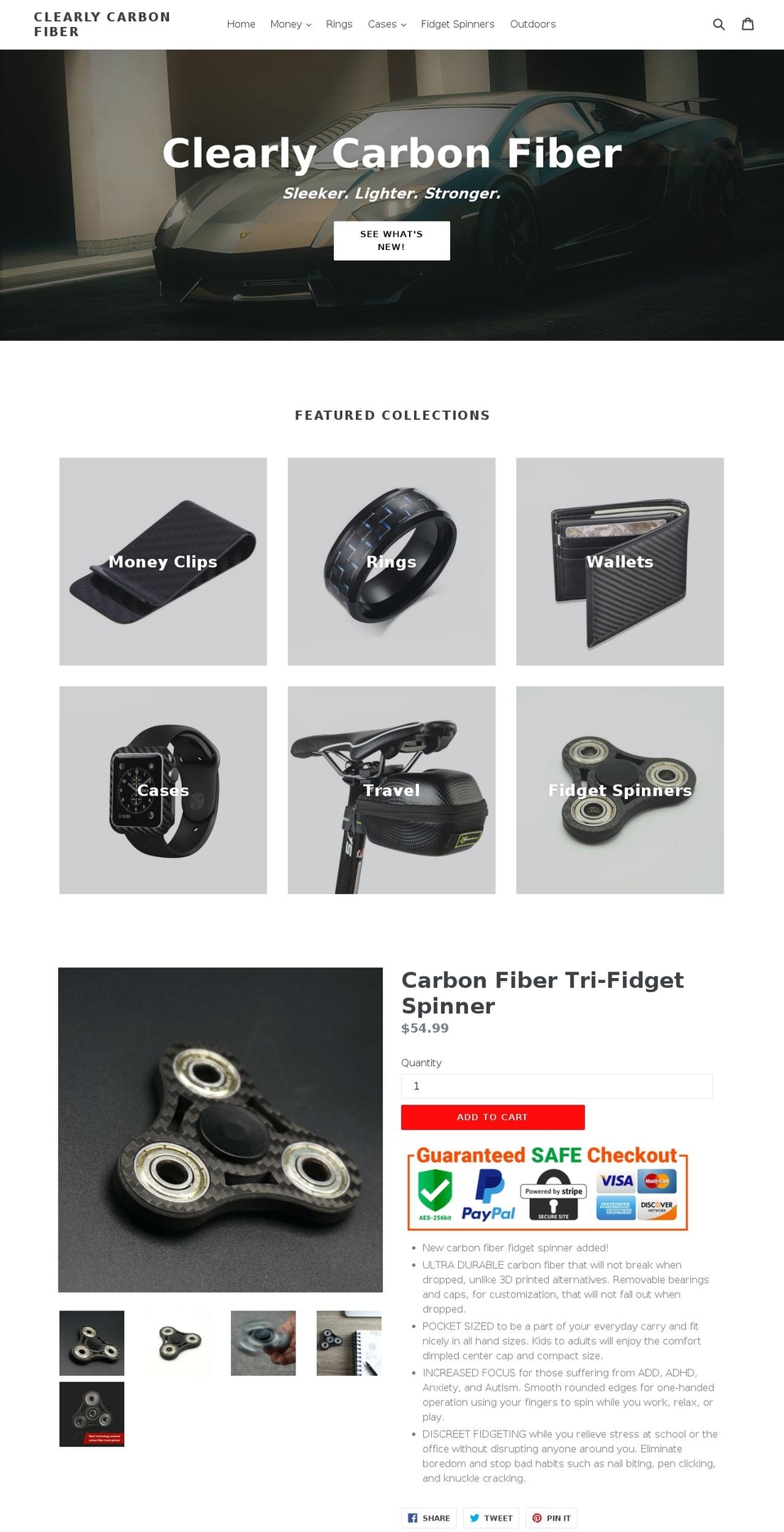 clearlycarbonfiber.com — Shopify storefront screenshot