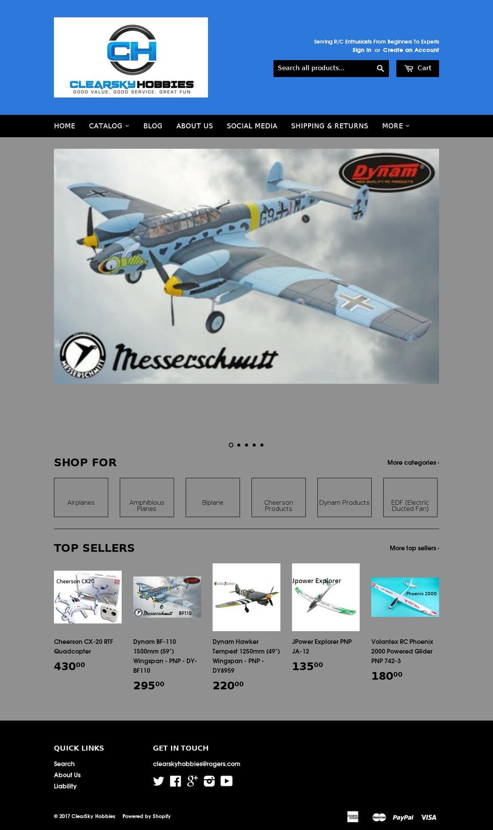 clearskyhobbies.com shopify website screenshot