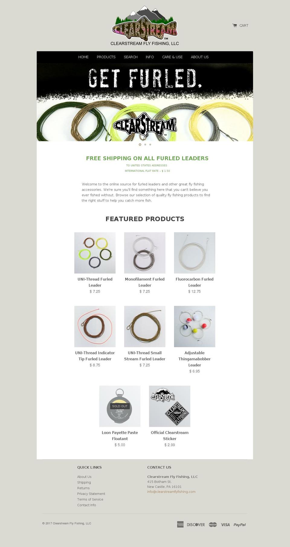 Clearstream Shopify theme site example clearstreamflyfishing.com