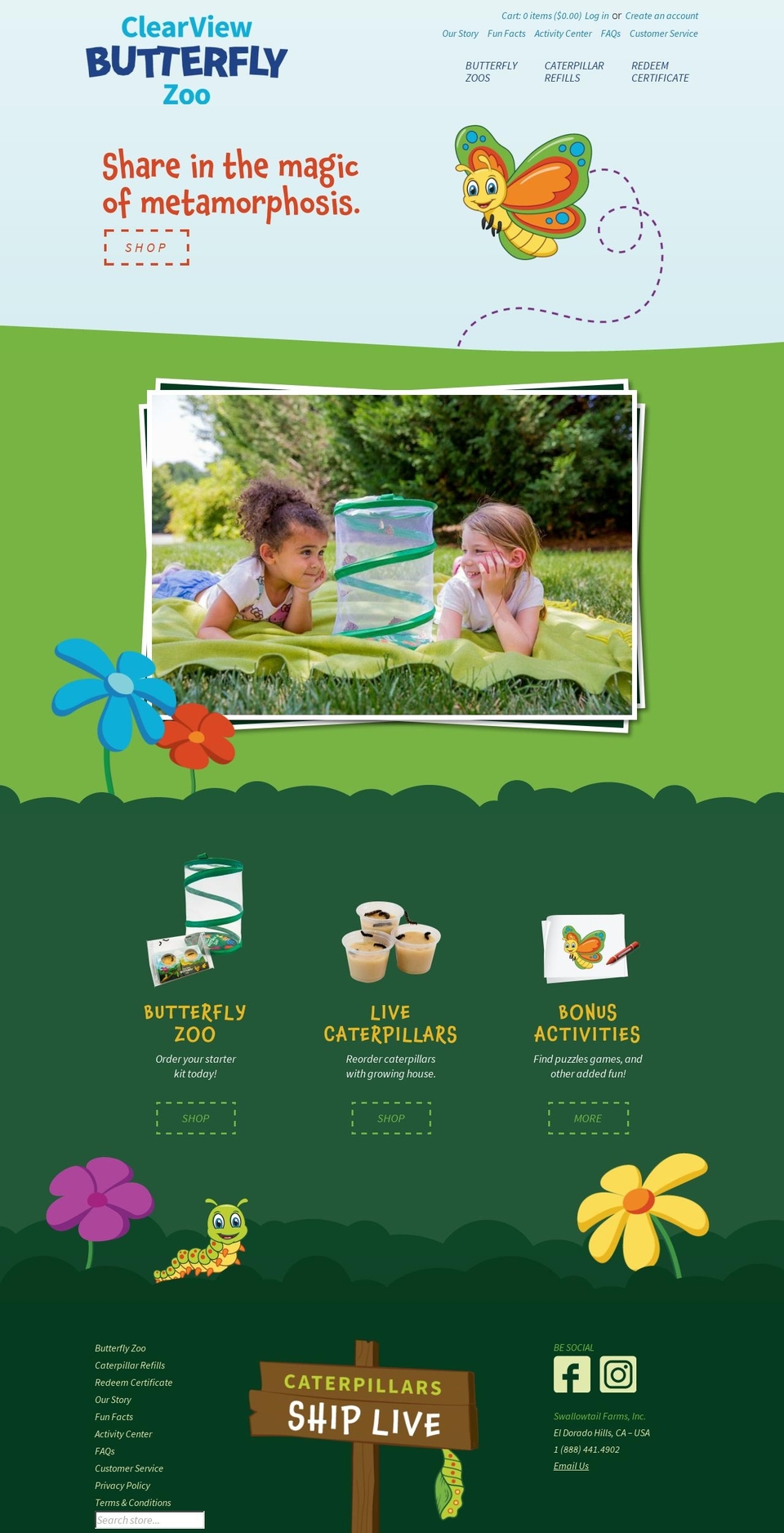 clearviewbutterflyzoo.com shopify website screenshot