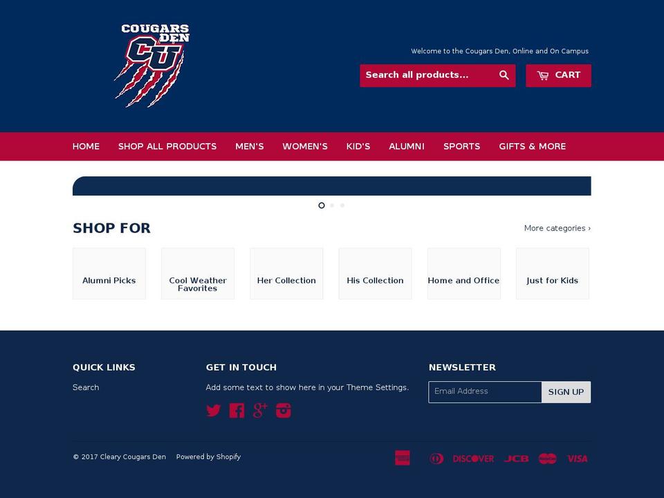 clearycougarsden.com shopify website screenshot
