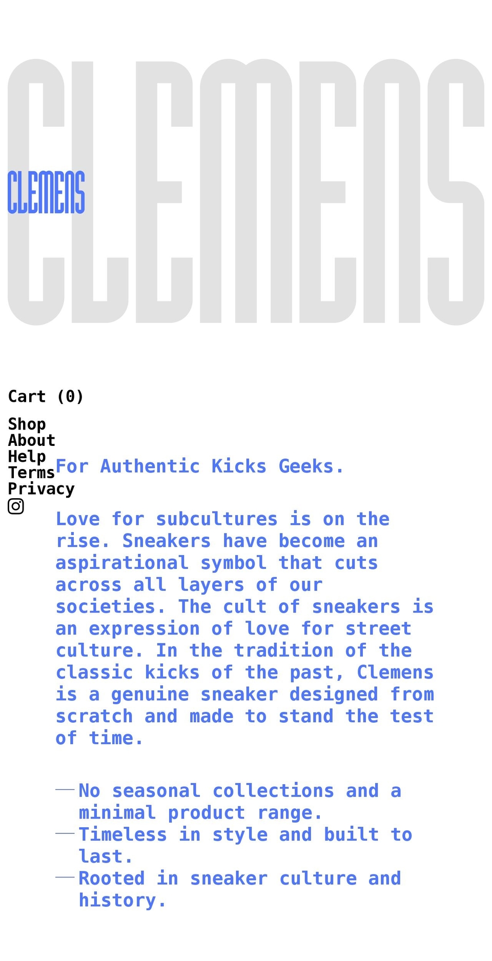 Clemens Shopify theme site example clemenskicks.com