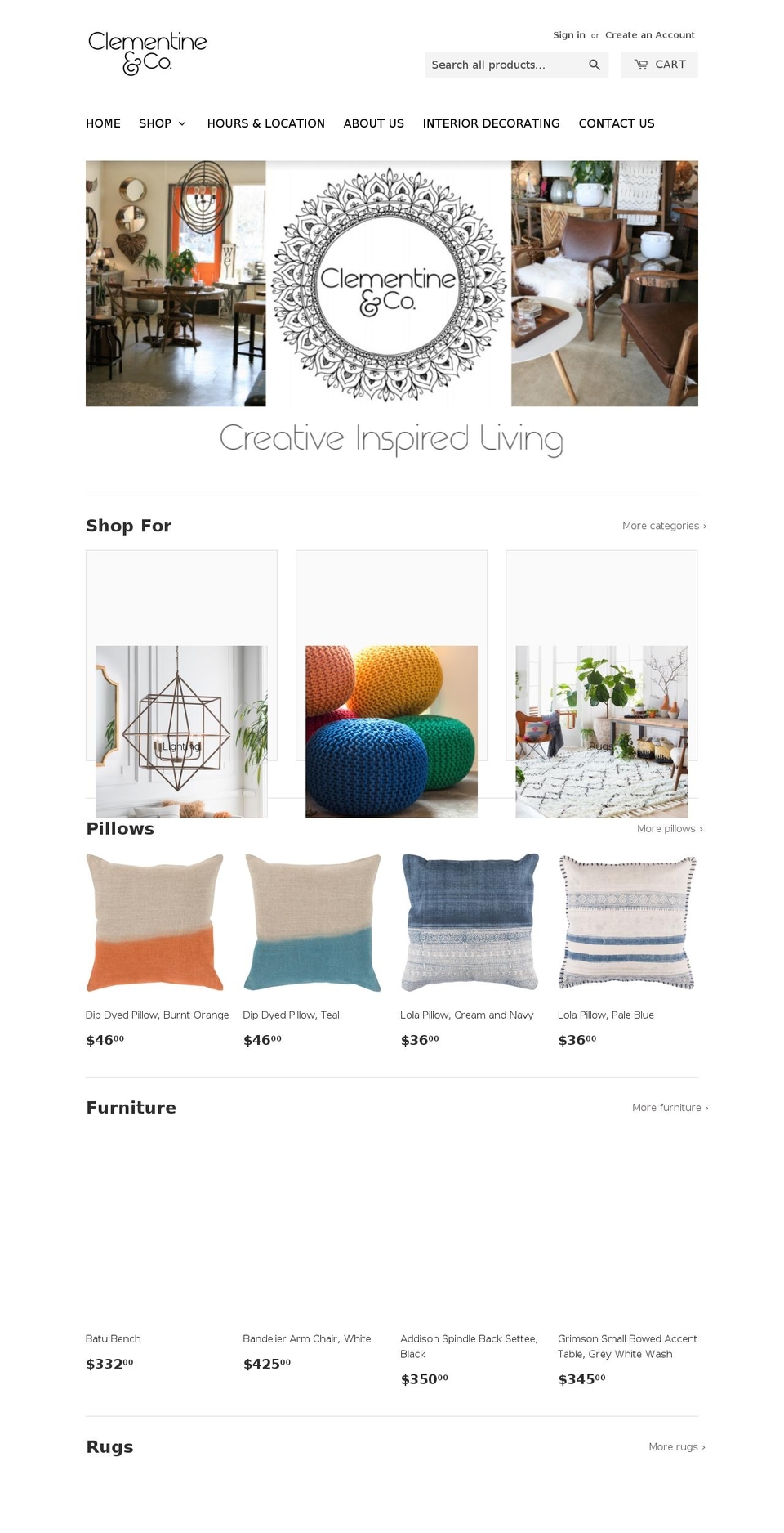clementineandcompany.com shopify website screenshot