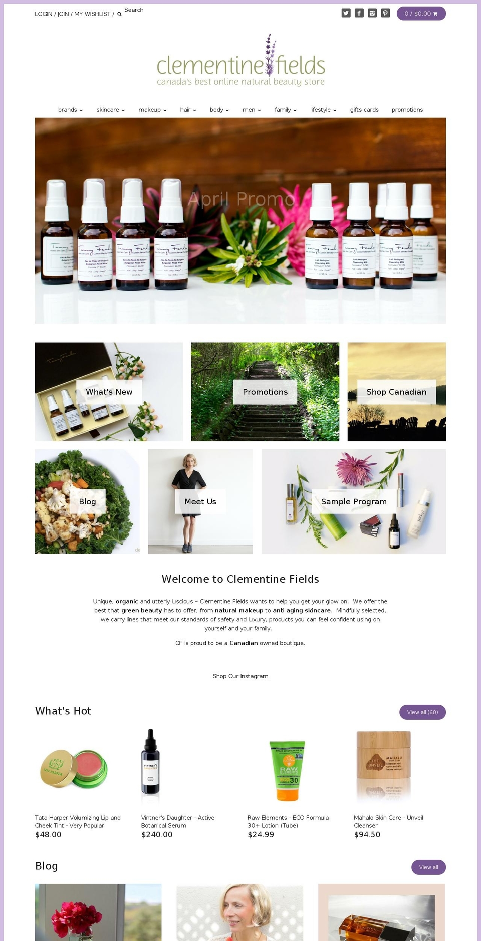 Canopy Shopify theme site example clementinefields.ca
