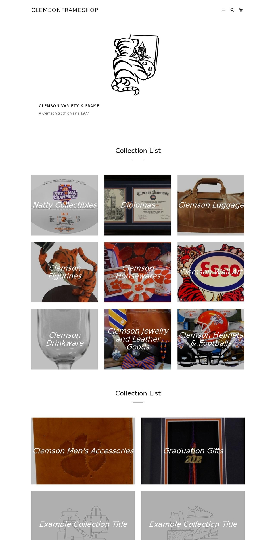 clemsonframeshop.com shopify website screenshot